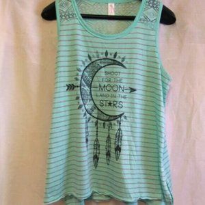 No Boundaries Women's Mint Green and Grey Striped Lace Design Tank Top Size XL